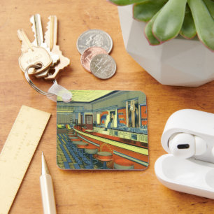 Vintage Restaurant, Retro Roadside Middag Insida Nyckelring