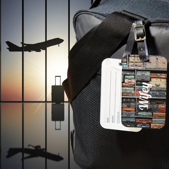 Vintage resväska fru resor längtan foto bagagebricka (Skapare uppladdad)