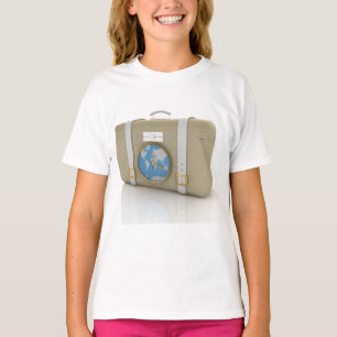 Vintage resväska klocka världskarta t shirt
