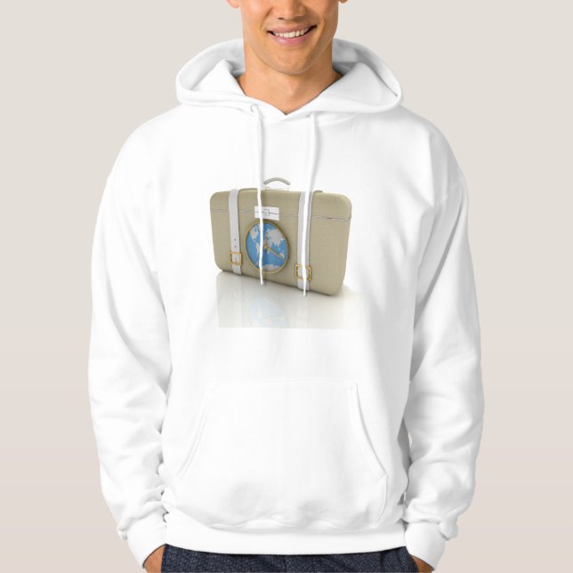 Vintage resväskeklocka världskarta hoodie (Framsida)
