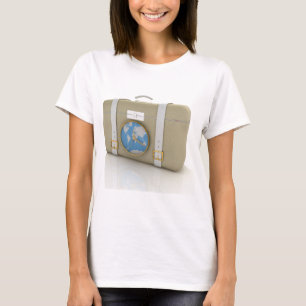 Vintage Resväskeklocka Världskarta T Shirt
