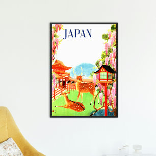 Vintage Retro 1930s Travel Hjort Temple Japan Asia Poster