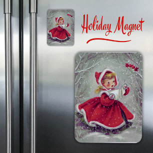 Vintage Retro 1950-talets flicka i Snö jul Magnet