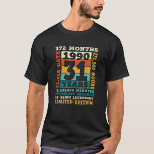 Vintage Retro 1990 31a Födelsedag 31 år efter föds T Shirt