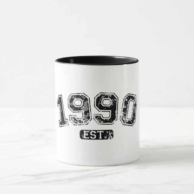 Vintage Retro 1990 Grunge Est. Grundad Grafik Mugg (Center)