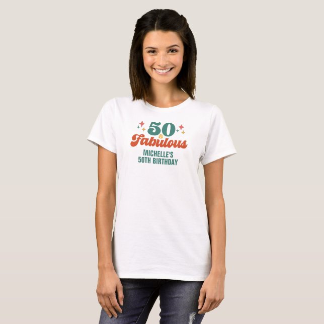 Vintage Retro 50 And Fabulous Birthday T Shirt (Hel framsida)