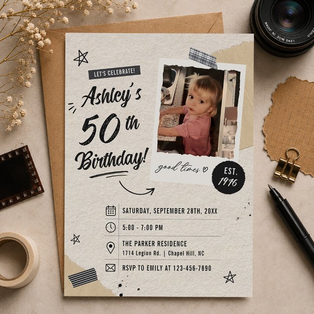 Vintage Retro 50-års födelsedagsfoto Inbjudningar (Skapare uppladdad)