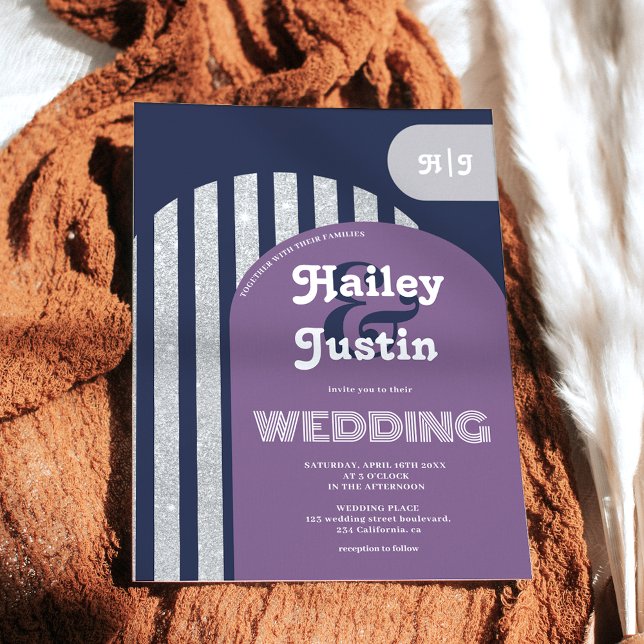 Vintage retro 70-talets marschfoto silver bröllop inbjudningar (Skapare uppladdad)