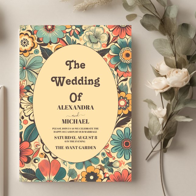 Vintage Retro 70s Bröllop Inbjudningar (Skapare uppladdad)