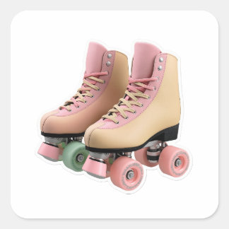 Vintage Retro 70s Pastel Roller Skates Die-Cut Sti Fyrkantigt Klistermärke