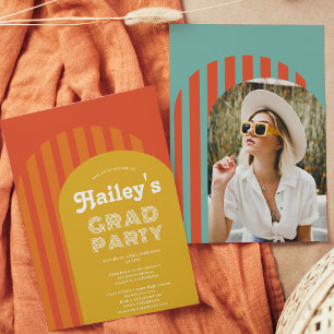 Vintage retro 70s terracotta arch-foto studenten inbjudningar