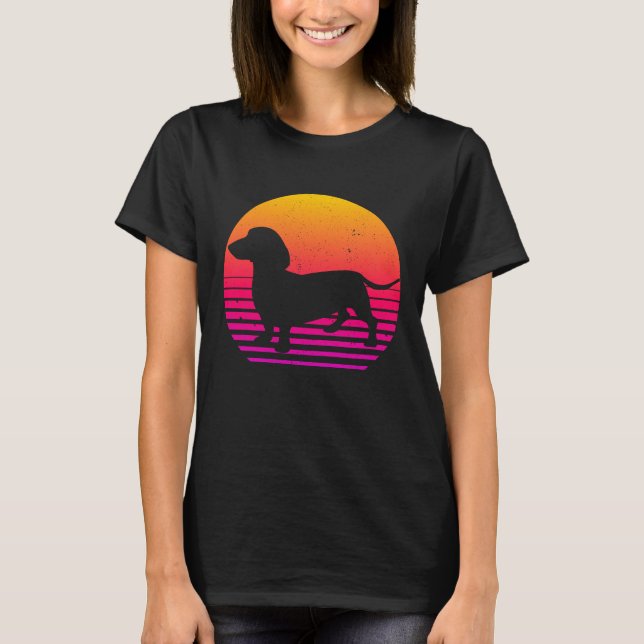Vintage Retro 80's Stil Dachshund T Shirt (Framsida)