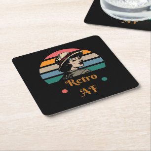 Vintage ’Retro AF’ Funny Rainbow Underlägg Papper Kvadrat