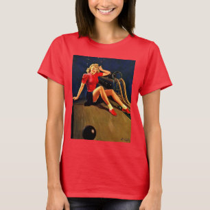Vintage Retro Al Buell Bowling Pin-up Girl Tee Shirt