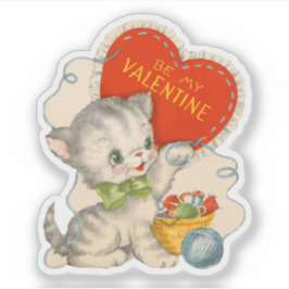 Vintage Retro Alla hjärtans dag Katt Var min älska Klistermärken