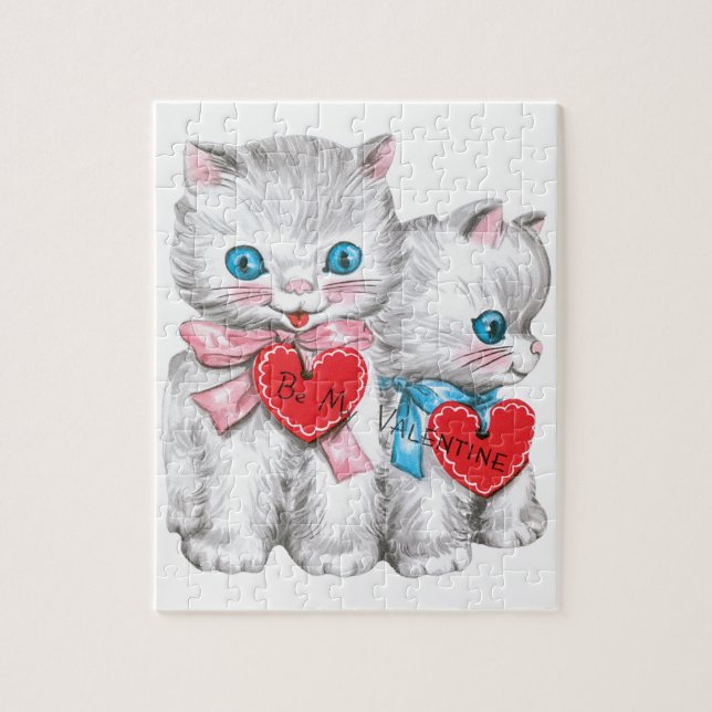 Vintage Retro Alla hjärtans dag Katter, Fluffiga K Pussel (Vertikal)