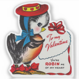 Vintage Retro Alla hjärtans dag Robin Fågel Valent Klistermärken