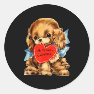 Vintage Retro Alla hjärtans dag Valp Valentine F Runt Klistermärke