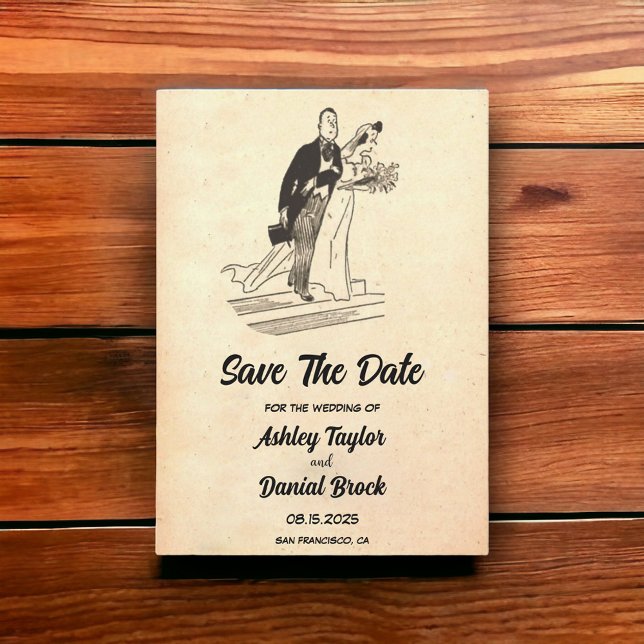 Vintage Retro Ancient Rustic Bröllop spara datum Inbjudningar (Skapare uppladdad)