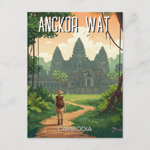 Vintage Retro Angkor Wat Kambodja Vykort