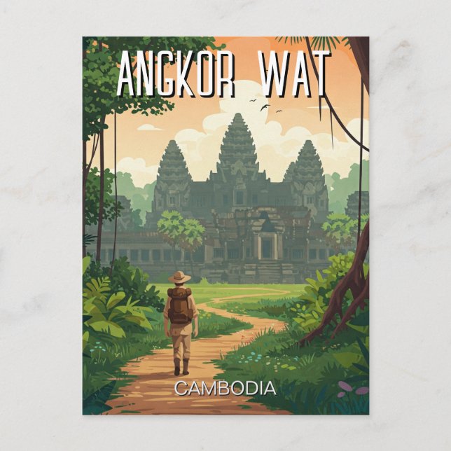 Vintage Retro Angkor Wat Kambodja Vykort (Framsida)