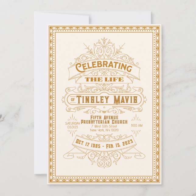 Vintage Retro Art Deco-fotobegravningsprogram Inbjudningar (Framsida)