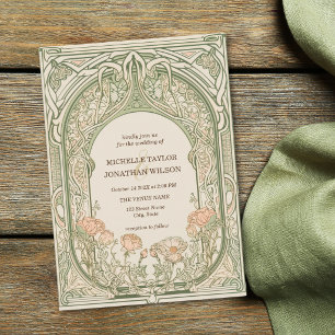Vintage Retro Art Nouveau Botanisk Trädgård Ram Inbjudningar