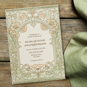 Vintage Retro Art Nouveau Botanisk Trädgård Ram Inbjudningar