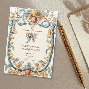 Vintage Retro Art nouveau botaniskt Spara datum Inbjudningar