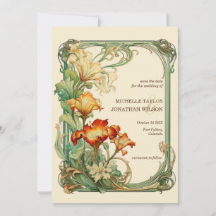 Vintage Retro Art nouveau botaniskt Spara datum Inbjudningar