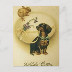 Vintage Retro Art Tyska äggdachshund Påsk Helg Vykort