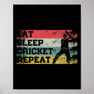 Vintage Retro Ät Sov Cricket Upprepa Rolig Sport Poster