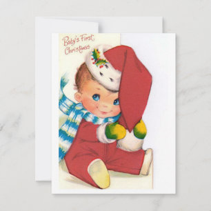 Vintage Retro Baby Första jul Julkort