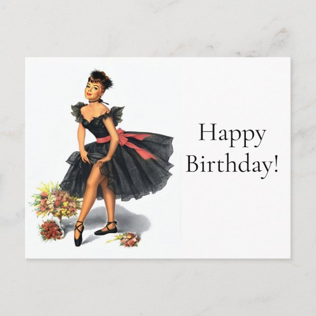 Vintage Retro Ballerina 1950s vykort (Framsida)