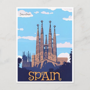 vintage retro Barcelona Spain Travel Art Vykort