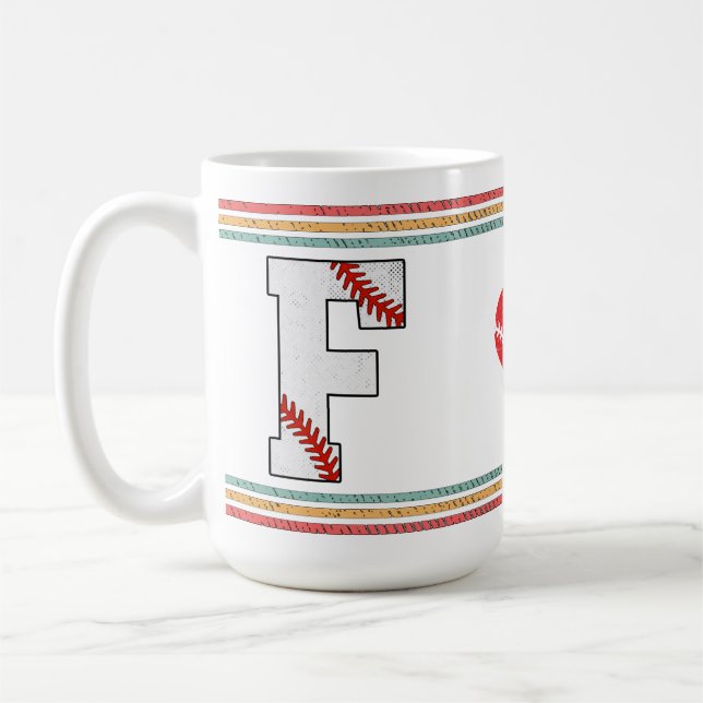 Vintage Retro Baseball Bokstav F Distressed Kaffemugg (Vänster)
