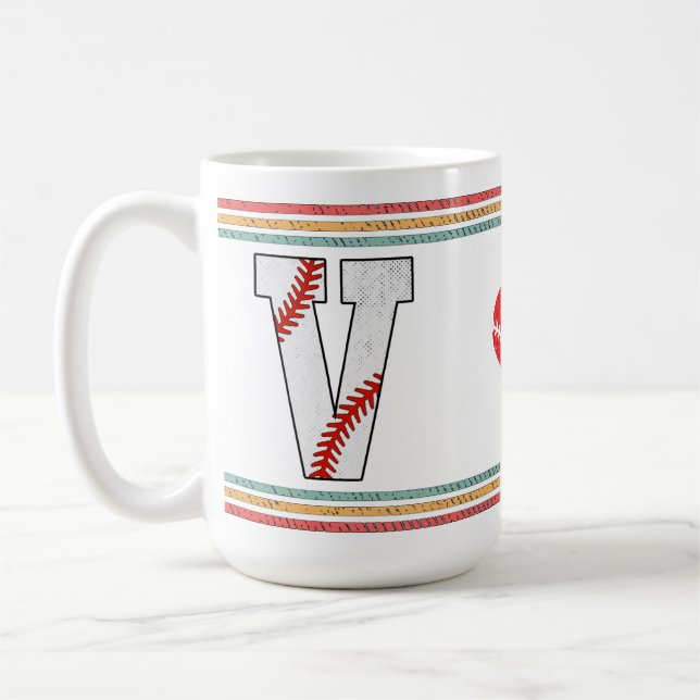 Vintage Retro Baseball Letter V Design Kaffemugg (Vänster)
