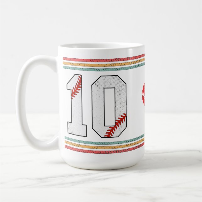 Vintage Retro Baseball Nummer 10 Design Kaffemugg (Vänster)