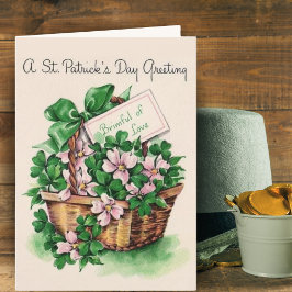 Vintage Retro Basket of Flowers St. Patrick's Day Helgkort