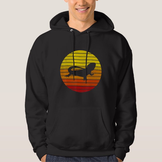 Vintage Retro Bearded Dragon Sunset   Hoodie (Framsida)