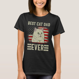Vintage Retro Best Cat Dad Ever American Flag For T Shirt