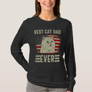 Vintage Retro Best Cat Dad Ever American Flag For T Shirt