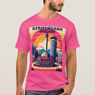 Vintage Retro Birmingham England Landmarks Skyline T Shirt