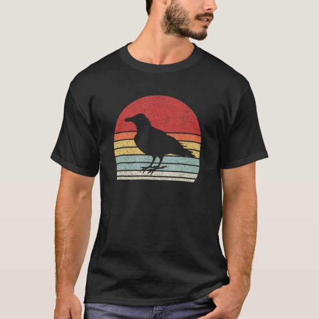 Vintage Retro Black Crow Raven Bird T Shirt (Framsida)