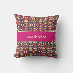 Vintage Retro Blommigt Geometric Mönster med Namn Kudde