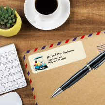 Vintage Retro Blue Golf Cart Fun Return Address