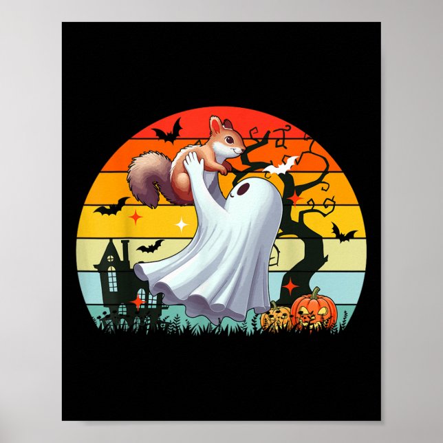 Vintage Retro Boo Ghost Hunging Squirrel Halloween Poster (Framsidan)