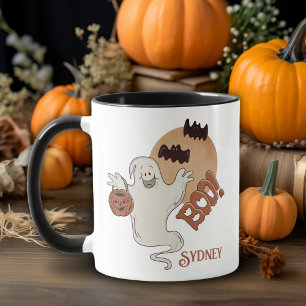 Vintage Retro Boo Ghost Personlig Halloween Mugg