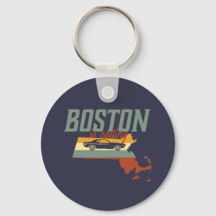 Vintage Retro Boston Massachusetts USA City Karta Nyckelring