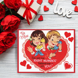 Vintage Retro Boy Girl Valentine Day Helg Vykort